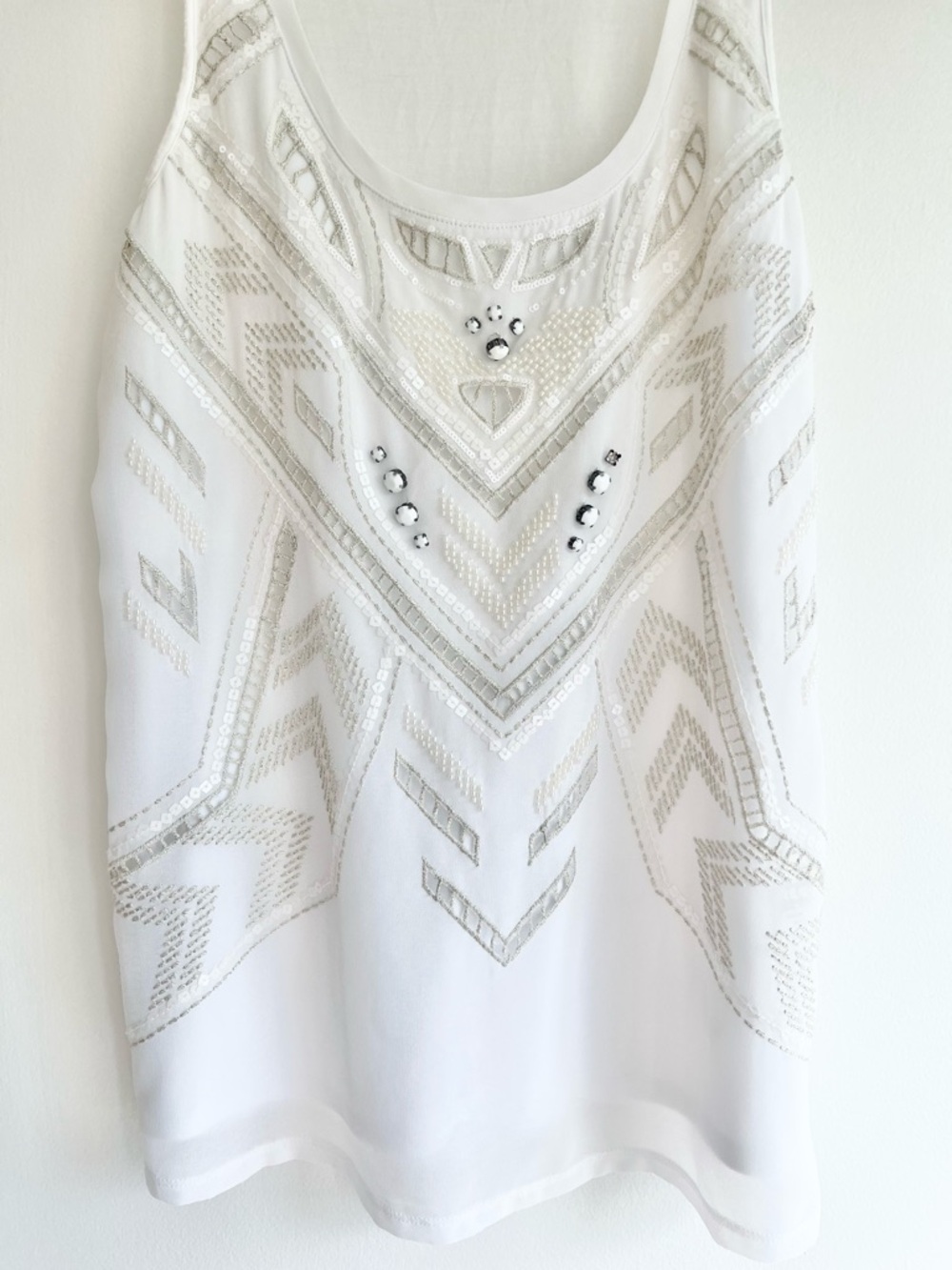 Express Women’s White Embellished Tank with Sequins & Beads | Small - Picture 2 of 8